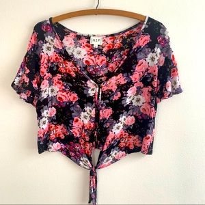 H.I.P. Floral Crop Top with Tie and Buttons